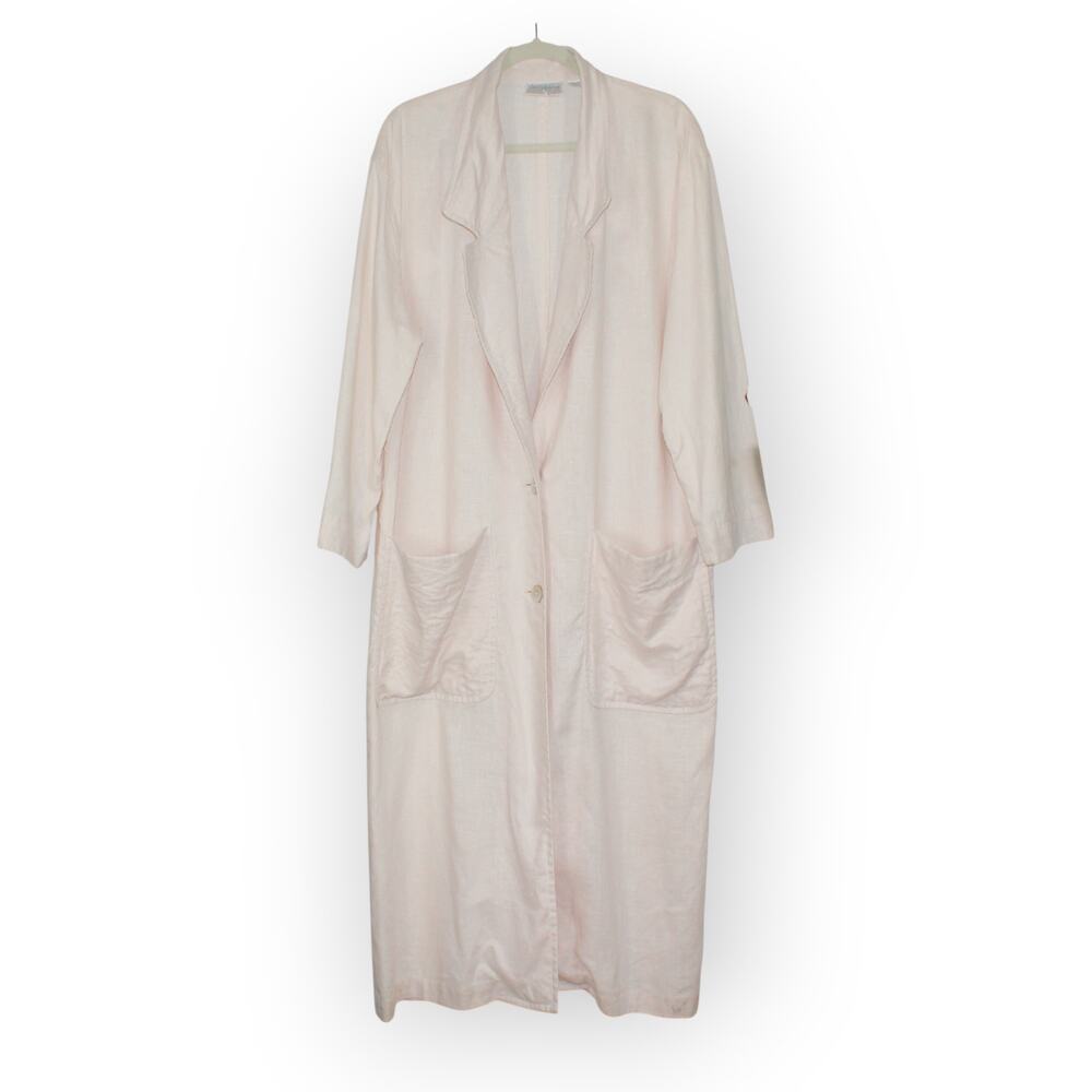 Medium Vintage Linen Duster PalePink 80s Oversize LizClaiborne Midi Jacket - Picture 2 of 16